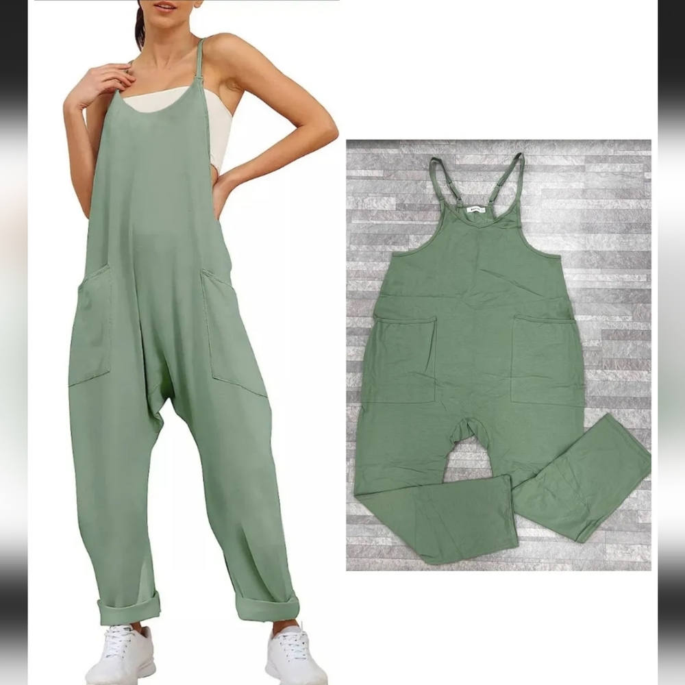 Green Overall Jumpsuit with Pockets